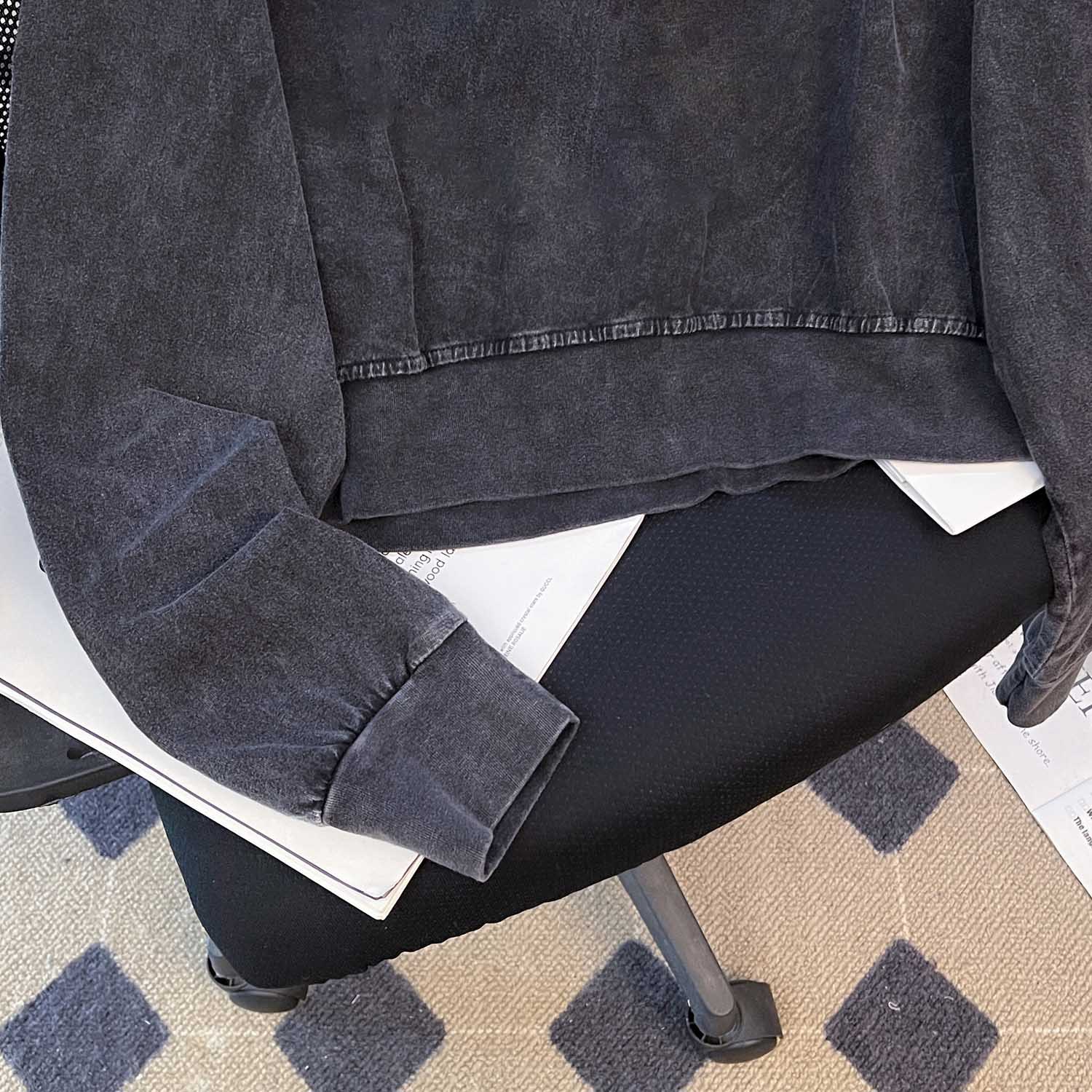 Brand Washed Distressed Loose O neck Short Sweater Niche Washed Vintage Pure Cotton Long T Shirt Trendy