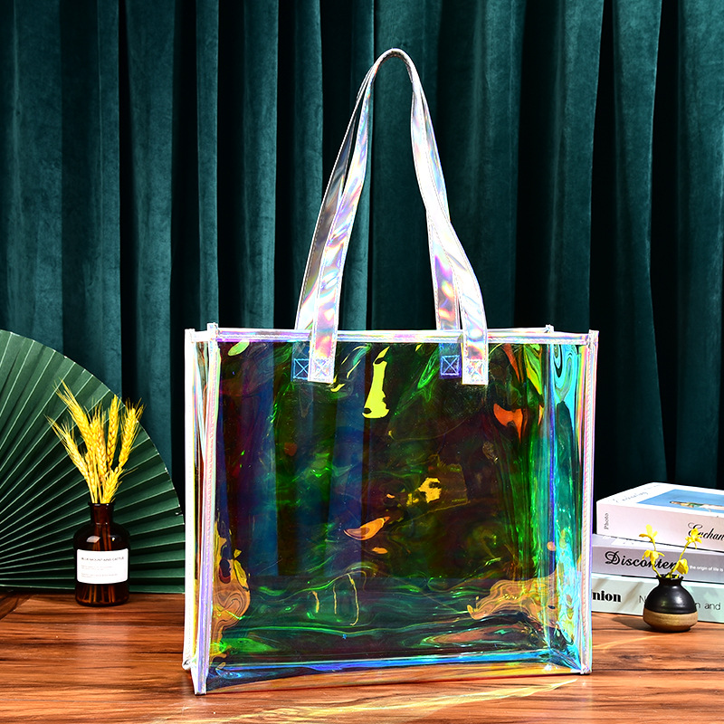 PVC镭射手提袋伴手礼高颜值环保礼品袋透明塑料购物包装袋定制