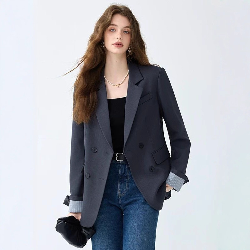 2025 Autumn New Casual Blazer for Women, High-End Loose Striped Patchwork Versatile Professional Suit Jacket