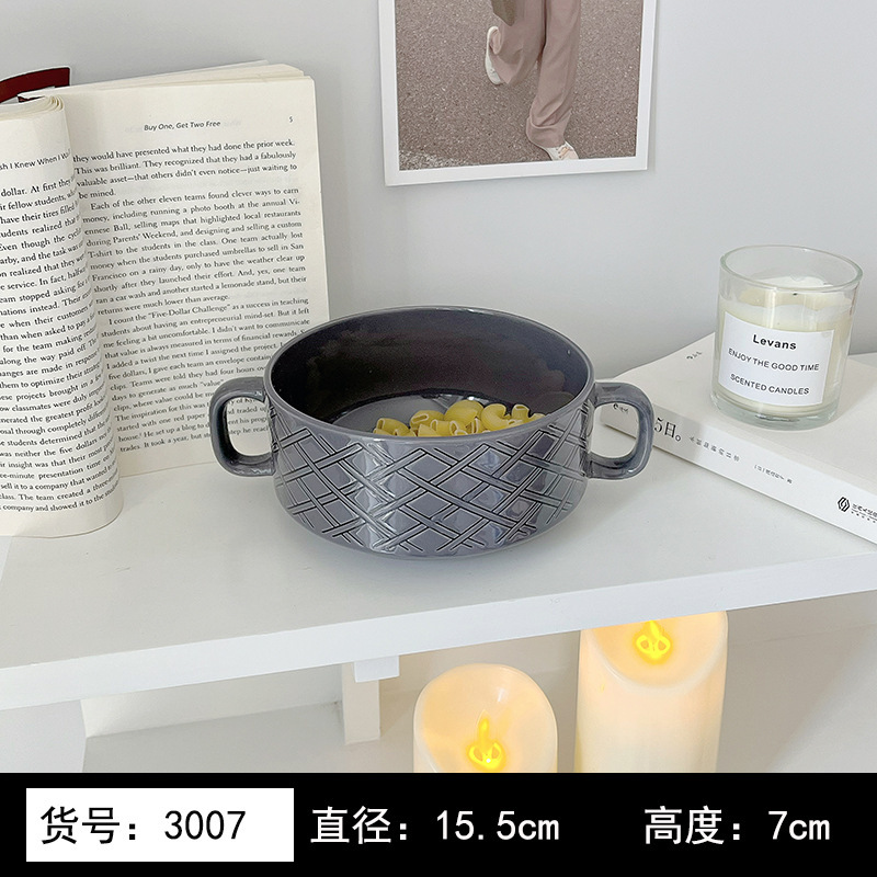8英寸浅黄色釉下彩植物花卉图案北欧风格汤盘陶瓷餐具 8英寸汤B&|undefined