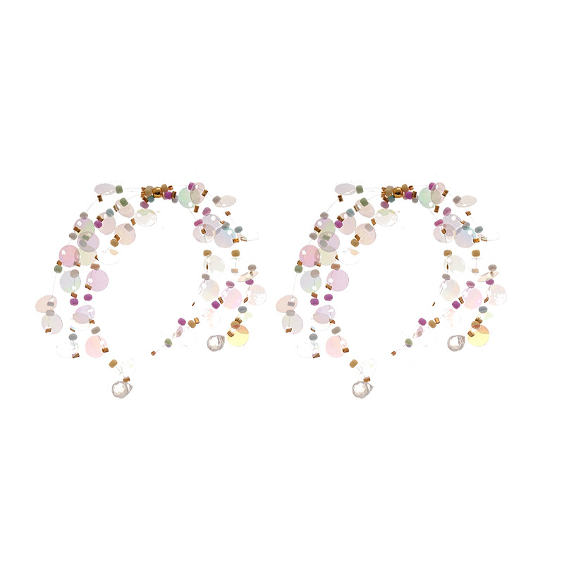 Pendientes de borla de cuentas de arroz de color de dopamina con aguja de plata Nuevos pendientes de todo fósforo Pendientes de niña dulce Sensación avanzada de nicho