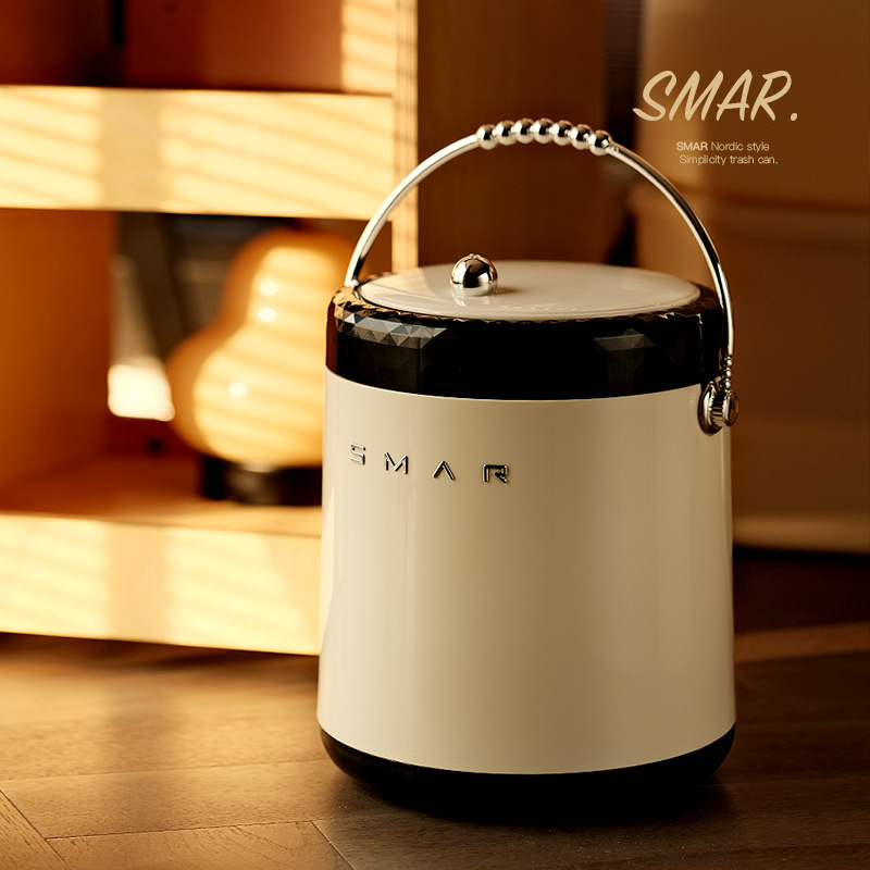 Retro Portable Trash Can for Home Use, High-End Feel, with Lid, Large Capacity Trash Bin for Living Room and Kitchen, Oil-Resistant and Stain-Proof Paper Basket