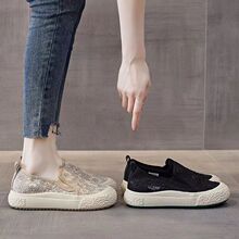 蕾丝渔夫鞋女鞋新款夏季小香风网面休闲鞋厚底懒人一脚蹬单鞋