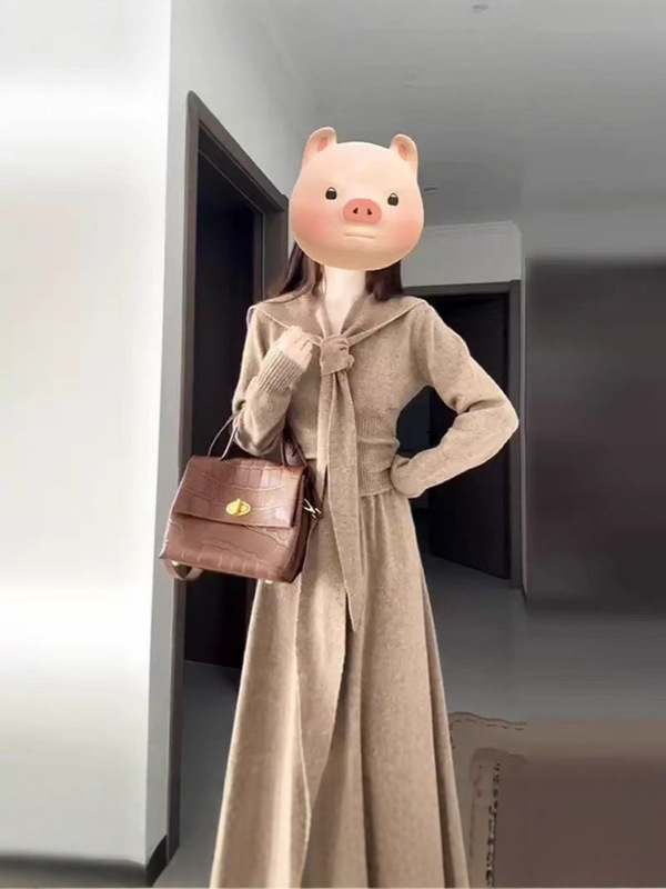 时尚针织套装女秋冬新款法式气质针织衫毛衣搭配半身裙三件套洋气|undefined