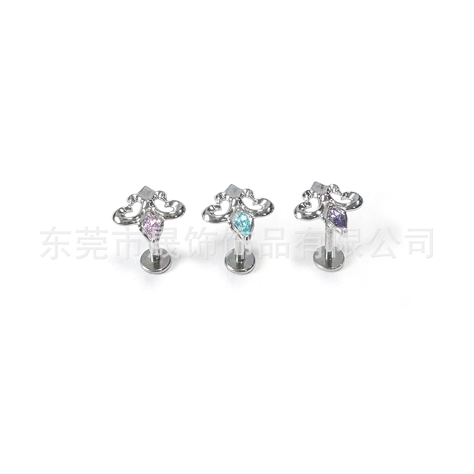 F136钛合金风筝石鸢尾花耳钉G23钛内螺纹锆石唇钉舌钉穿孔饰品头
