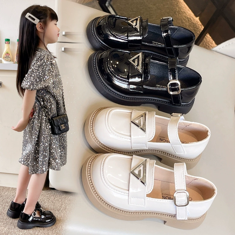 Детская кожаная обувь для девочек 2024 новая версия обуви для девочек Черная обувь для девочек