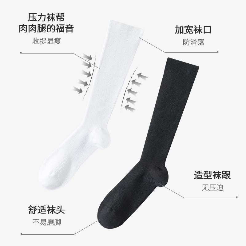 Black colored autumn winter knee socks, mid-length
