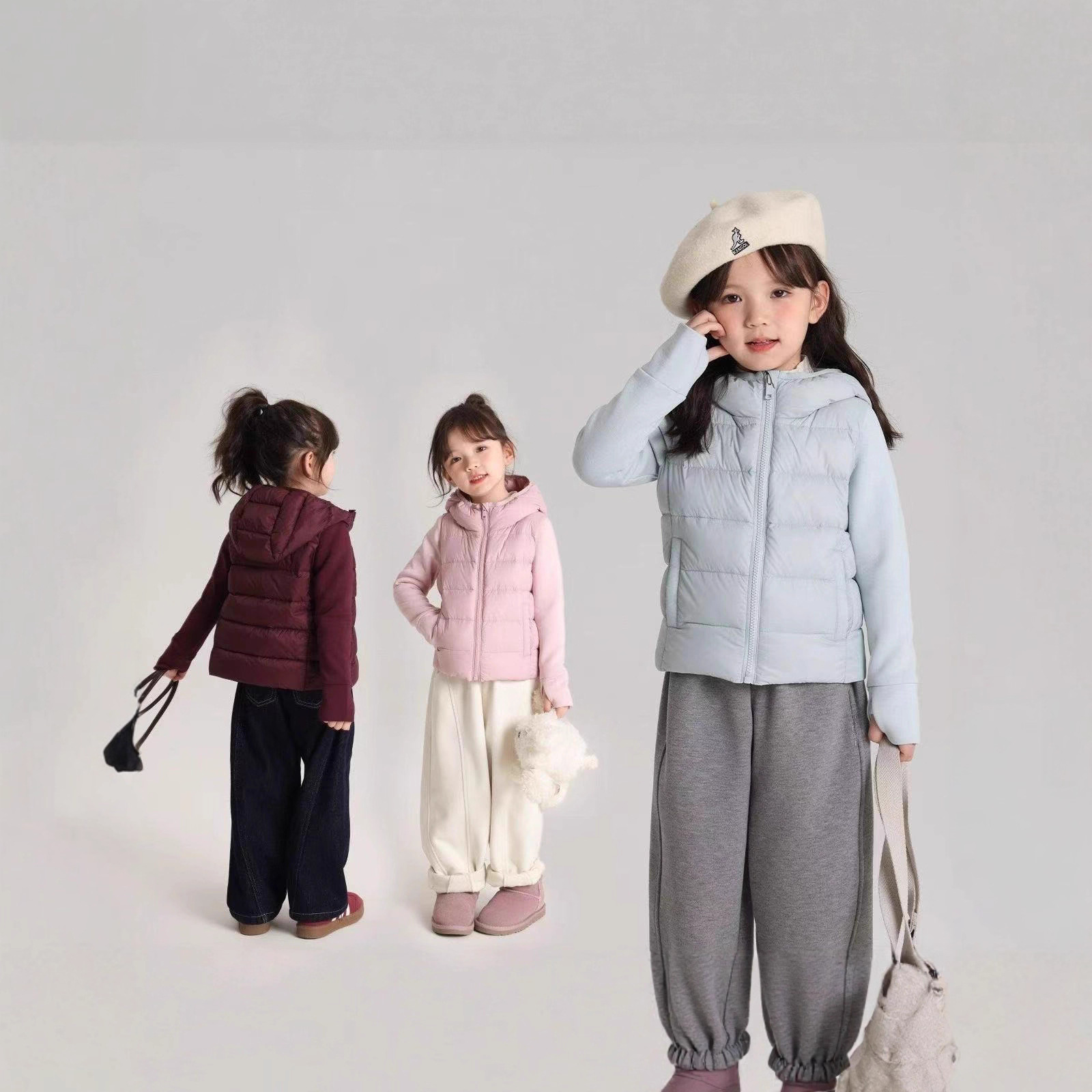 女童棉衣外套2024冬季新款儿童运动棉袄纯色连帽保暖修身轻薄上衣