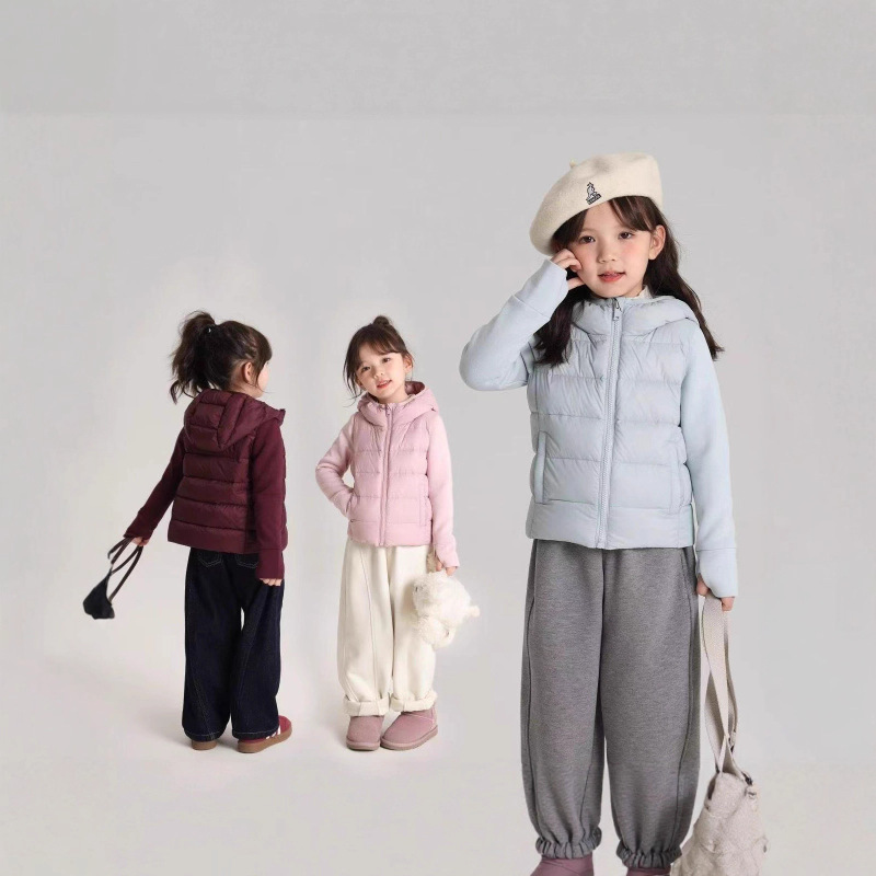Girls' Cotton-Padded Jacket 2024 Winter New Kidsren's Sports Cotton-Padded Jacket Pure Color Hooded Warm Slim Fit Light Top