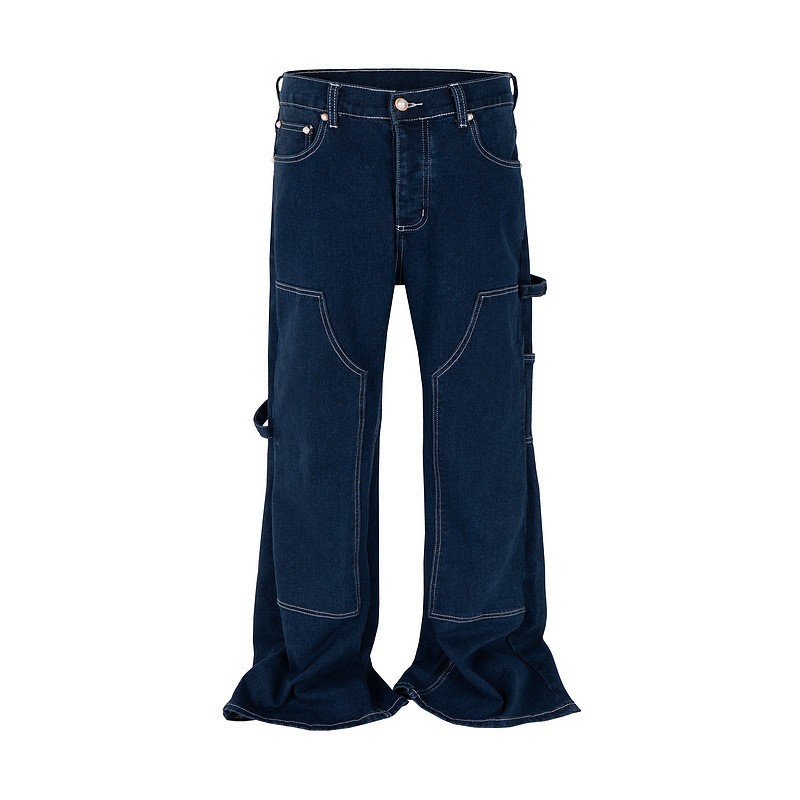 American Retro Washed Deconstructed Splicing Raw Denim Jeans Loose Flared Carhartt Jeans