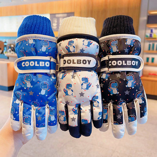 Children's ski gloves plush warm boys cartoon dinosaur girls waterproof antifreeze winter cycling fleece-lined thickened