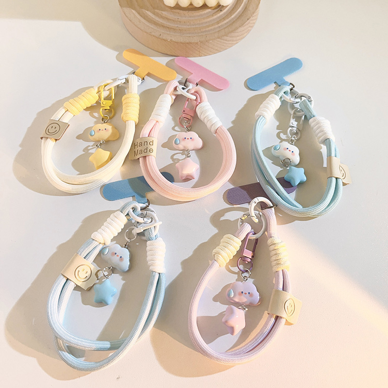 Double spring buckle 505 white silent clouds stars pendant mobile phone lanyard key chain camera chain pendant mobile phone