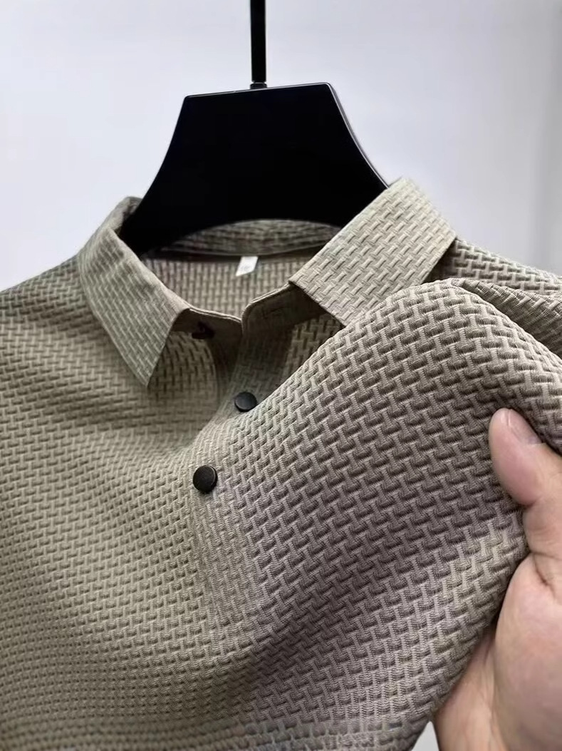 クロスボーダー専用ビジネスアイスシルクメンズポロシャツ通気性ラペルTシャツメンズシンプルスリムメンズポロシャツ