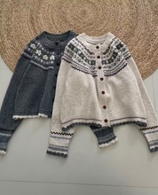 针织衫女2025新款冬季花纹提花设计文艺感流行毛衣灰色均码杏色