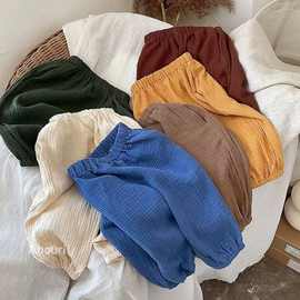 跨境外贸儿童复古纯色夏季防晒裤百搭防蚊裤男女童夏度假沙滩裤潮