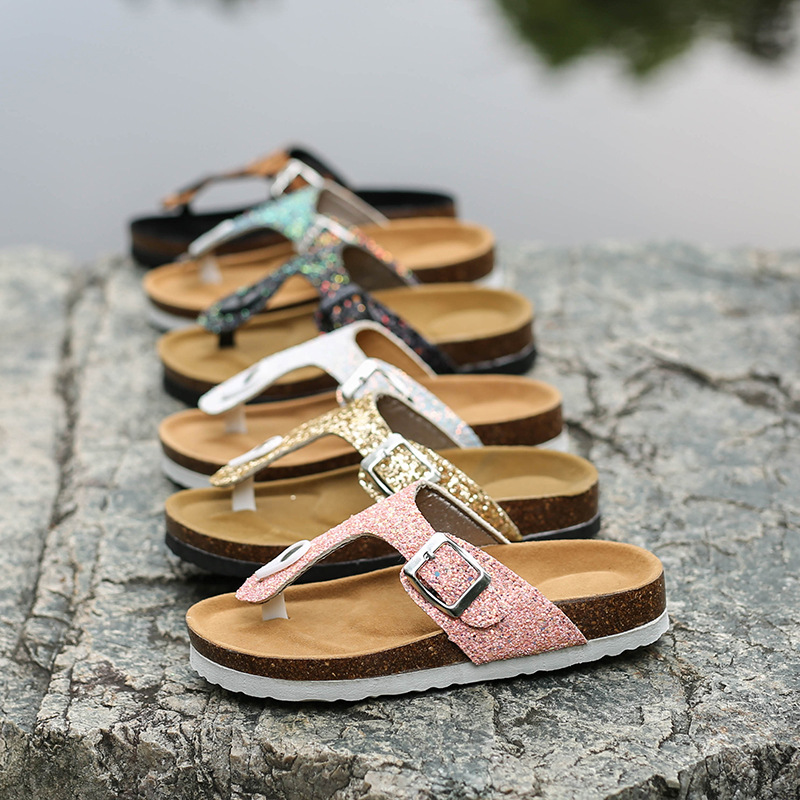 New large-sized women's sandals for foreign trade, colorful ice crystal water diamond cork slippers, Korean-style fashionable herd-shaped slippers for women undefined