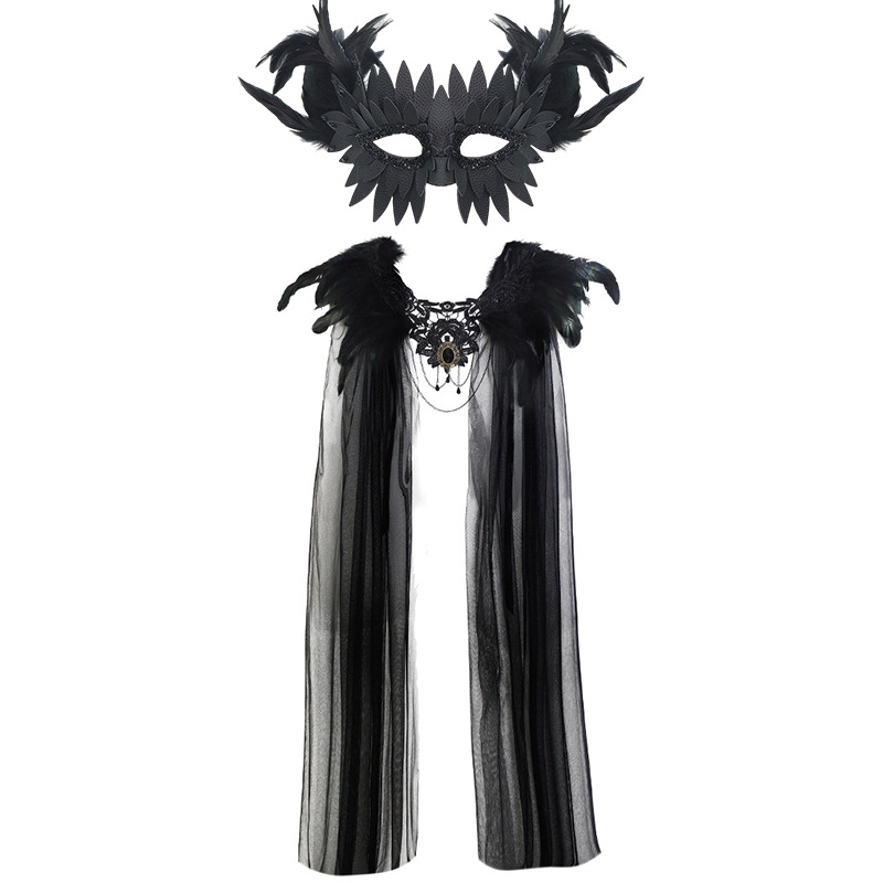 Halloween nuevo estilo gótico pluma encaje decoración chal de cuero pluma máscara de diamante COS accesorios de vestir