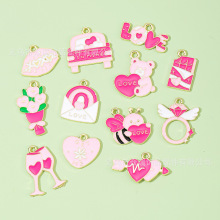 情人节LOVE爱心滴油饰品配件diy手链吊坠手机链钥匙扣挂件手作