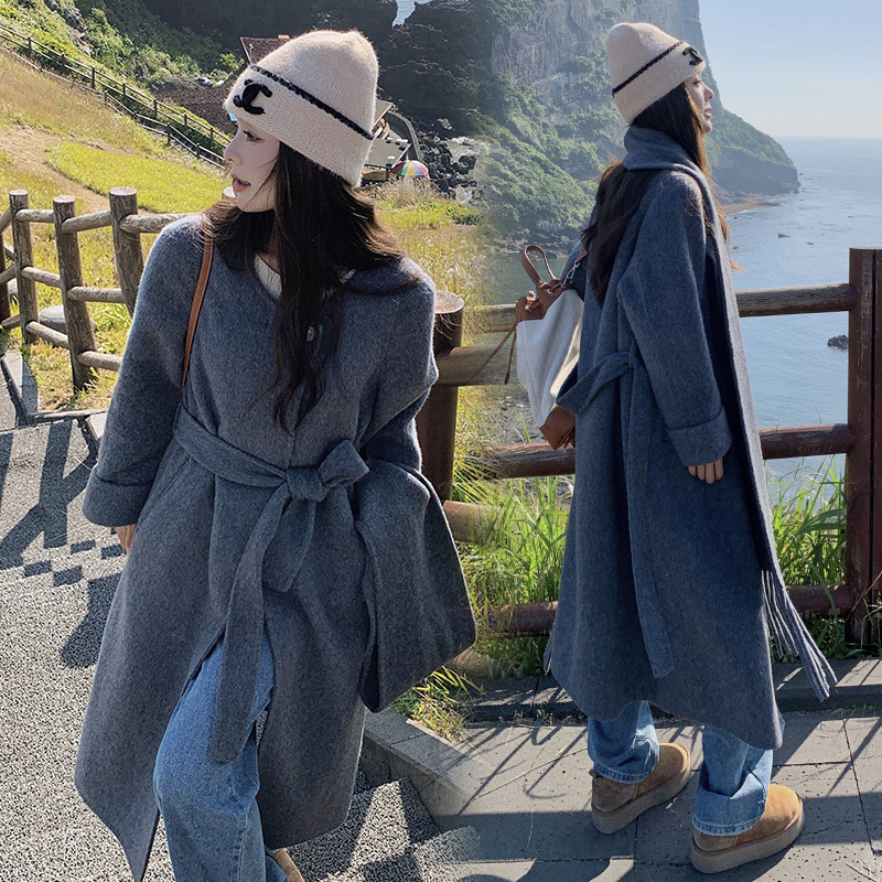 2025秋冬新款人字纹呢子中长款批发毛呢外套休闲百搭女装羊毛大衣