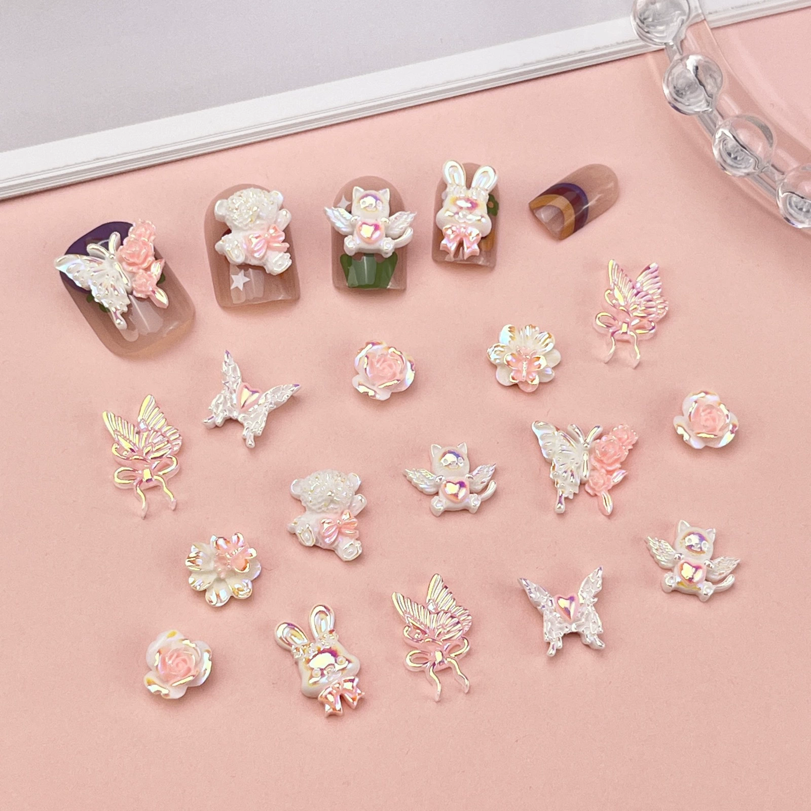 Новый стиль Tmall Elf мультфильм маникюр ювелирные изделия капает масло с гальваническим покрытием трехмерный медведь бабочка цветок смола ногтей аксессуары