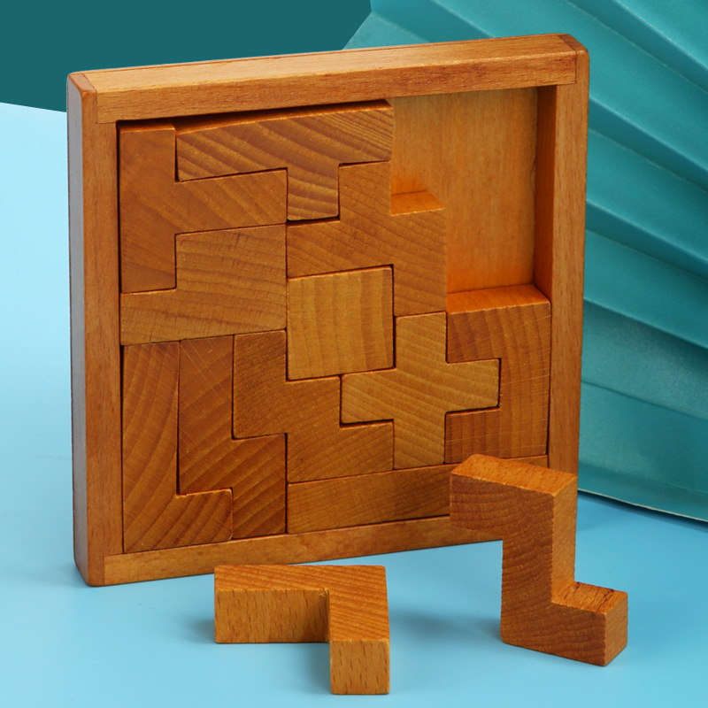 Juguetes educativos de educación temprana para niños, rompecabezas de madera, ejercicio de capacidad de pensamiento espacial, 13 bloques de construcción de cerebros al por mayor