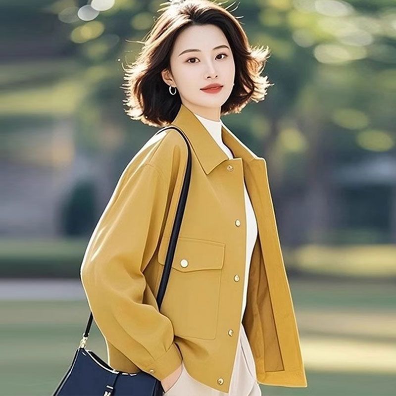 超好看短款外套女春季2025减龄洋气翻领绿色设计感小个子夹克|undefined