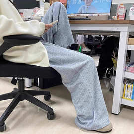 软糯针织休闲裤女秋冬加绒加厚保暖直筒裤显瘦外穿垂感阔腿长裤子