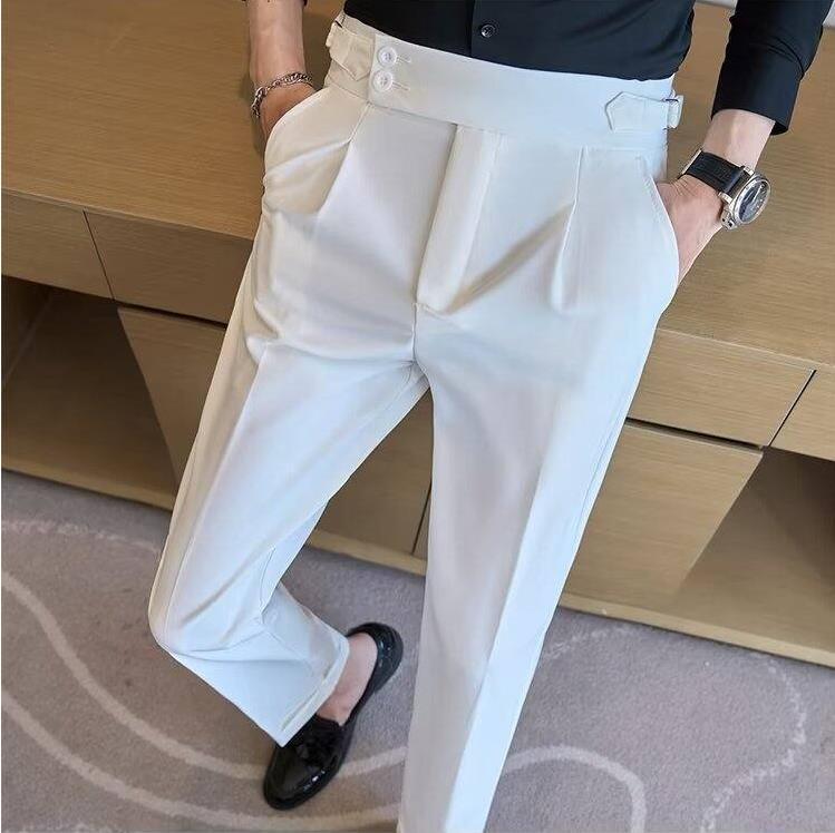New Men's British Business Casual Slim Solid Color Trousers Trendy Korean Style Fashion Naples Straight Trousers