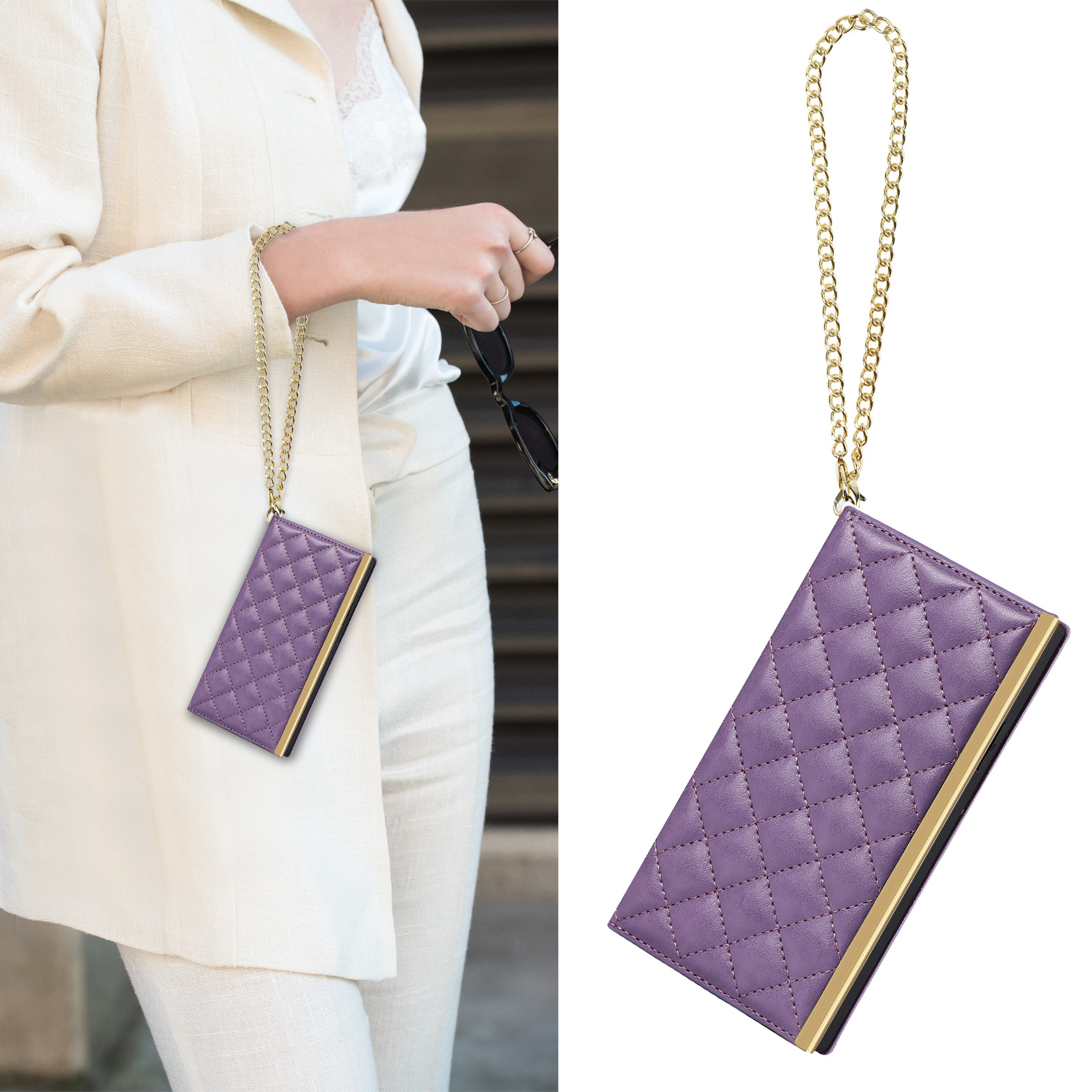 Suitable for iPhone 14 promax Xiaoxiang style crossbody chain Apple 13 leather luxury fashion brand phone case_voghion.com