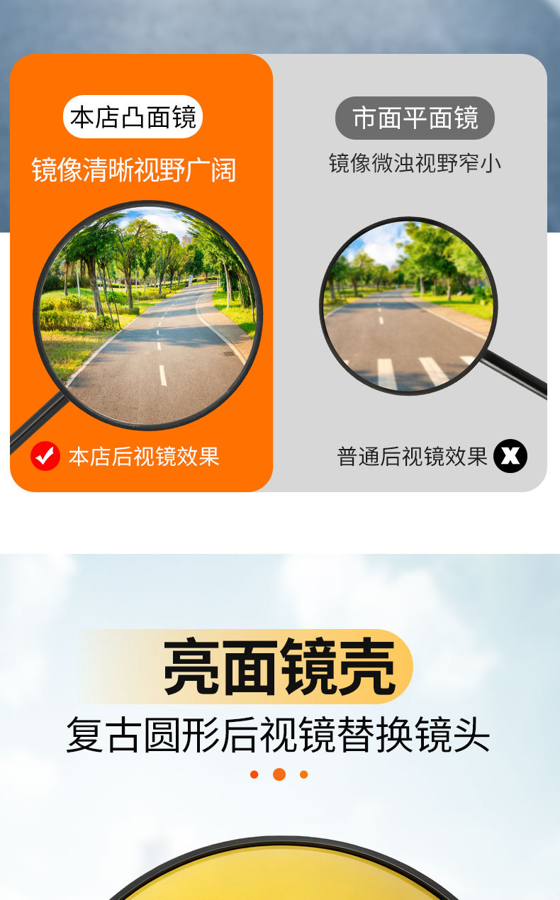Electric vehicle retro round rearview mirror replacement lens, macaron-colored high-definition convex reflector accessory