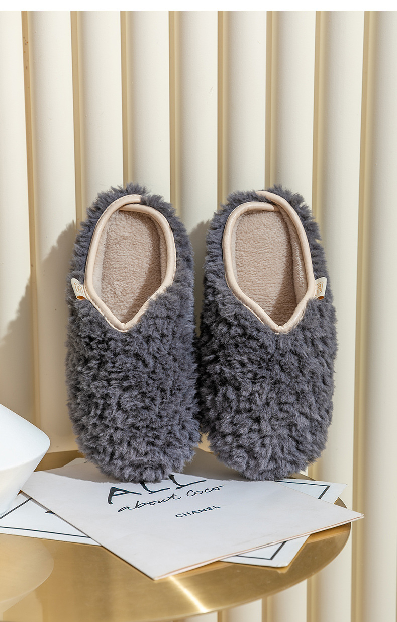 Unisex Vintage Style Solid Color Round Toe Plush Slippers display picture 4