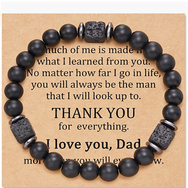 Father's Day Gift I love you dad Magnet Spacer Volcanic Stone Barrel Beads Black Frosted Volcanic Stone Bracelet