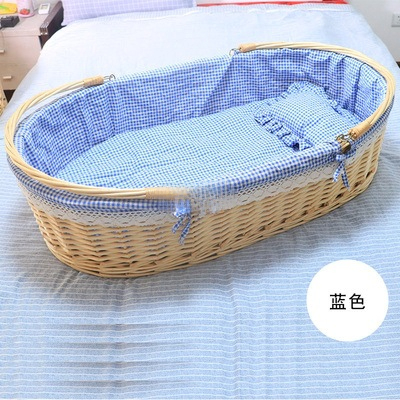 Rattan Baby Cradle Bed Car Soothing Sleeping Basket Baby Bed Portable Portable Basket Solid Wood Cradle Rocking Nest