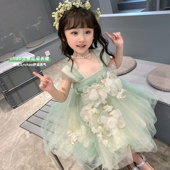 Little Girls' Summer Dress 2024 New Baby Sleeveless Strappy Princess Dress Trendy Little Girl Net Fairy Dress