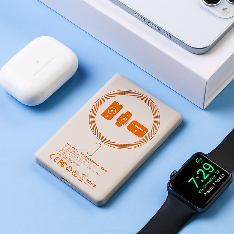 マグセーフ超薄型マグネットワイヤレス充電宝8mmスリーインワン充電式時計イヤホン充電充電式モバイル電源|undefined