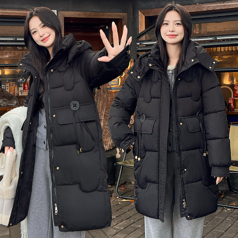 Algodón de pluma para mujeres 2025, nueva moda de algodón para mujeres de invierno coreana suelta chaqueta de algodón con capuz, abrigo grueso