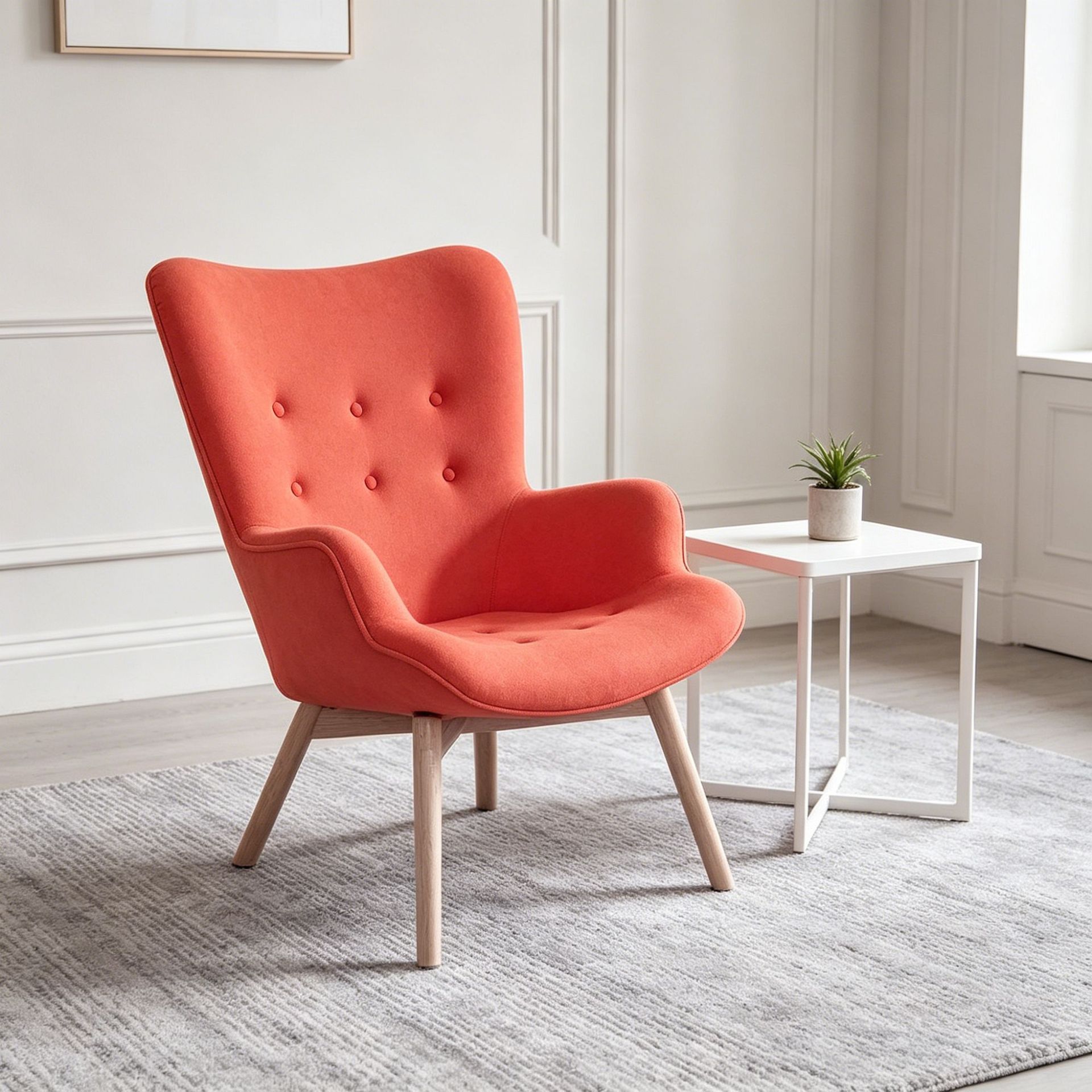 LOVIP021 silla de tela naranja, diseño de botón de paquete suave, piernas de silla de madera sólida, estables y ligeras