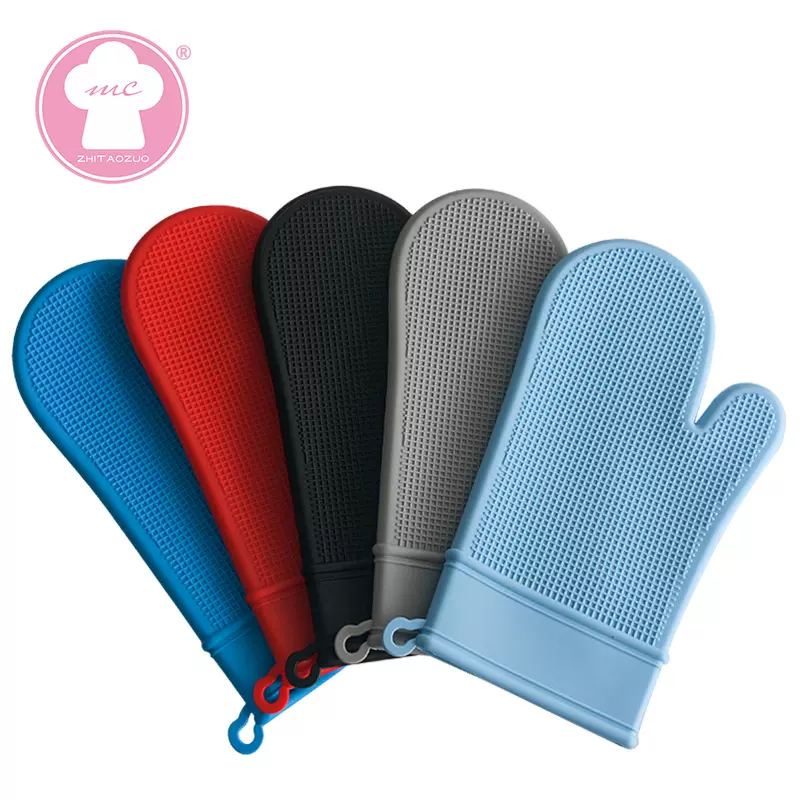 142g厨房硅胶二指格子手套微波炉烤箱隔热防烫耐高温取物烘培手套