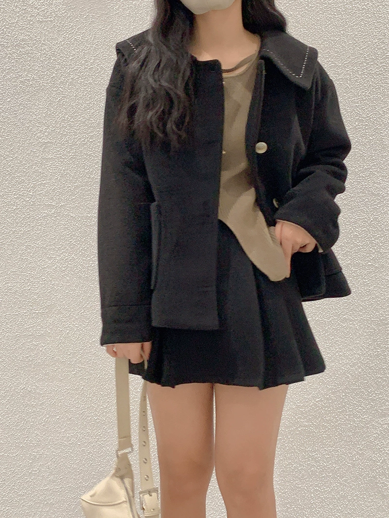 Quilted demi-season woolen coat, jacket, long-sleeve