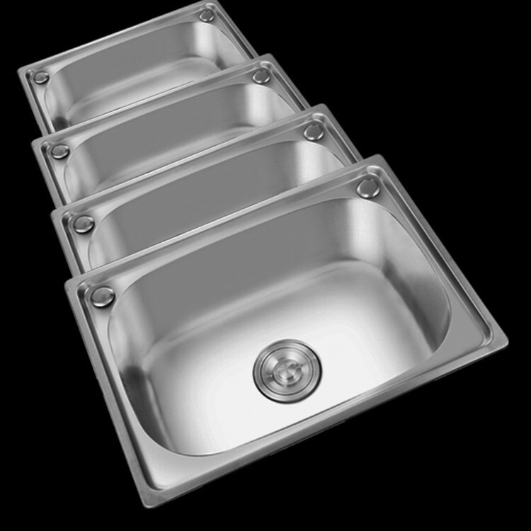 Stainless Steel Sink Large and Small Single Sink Sink Wash Basin Kitchen Sink with Bracket Faucet Package