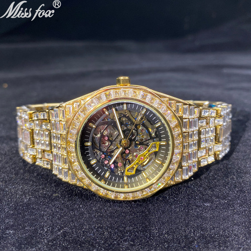MISSFOX watch European and American hip-hop high-end full square diamond full diamond luminous hollow mechanical watch men's watch