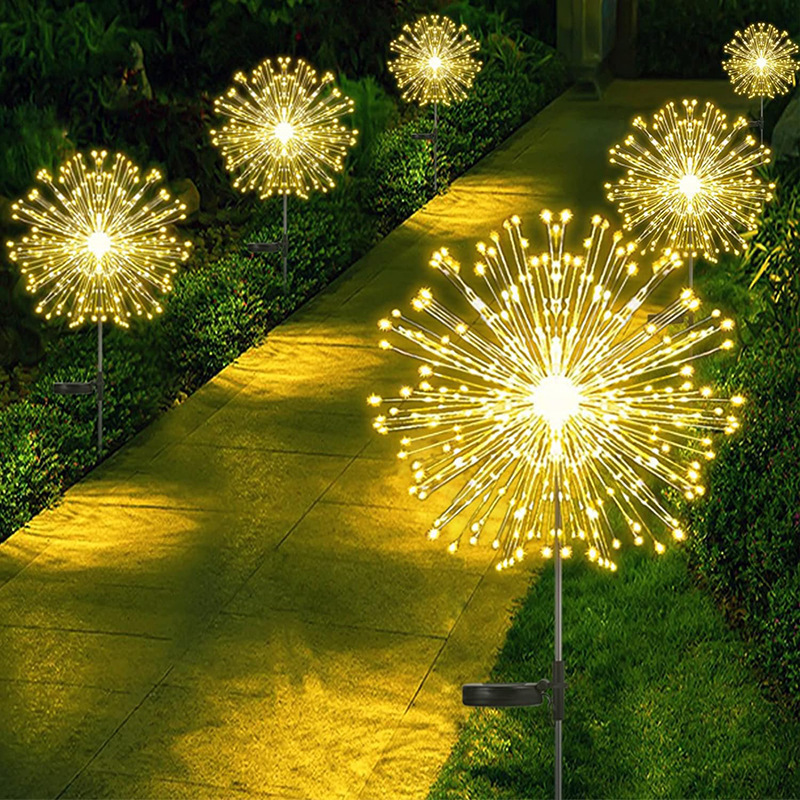 Cross-Border Solar-Powered Ground-Inserted Fireworks Lights Dandelion String Lights Outdoor Waterproof Lawn Garden Decorative Colorful String Lights