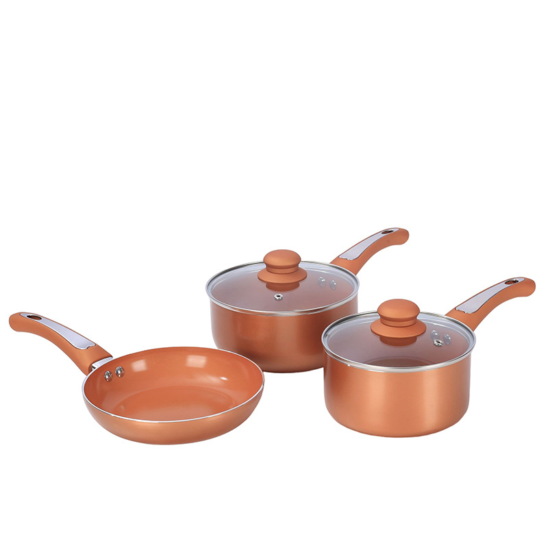 Juego de tres piezas de pan antiadherente de aluminio con olla de sopa olla de leche olla de suplemento alimenticio olla plana sartén utensilios de cocina traje