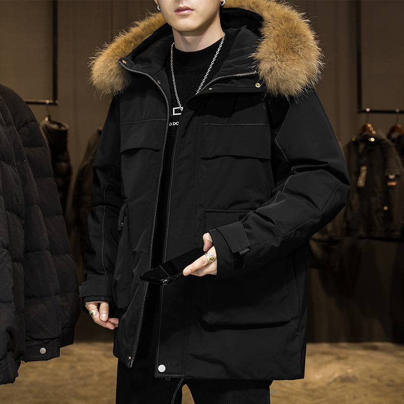 Men's Clothing cotton jacket with hood and raccoon fur collar new winter jacket_voghion.com