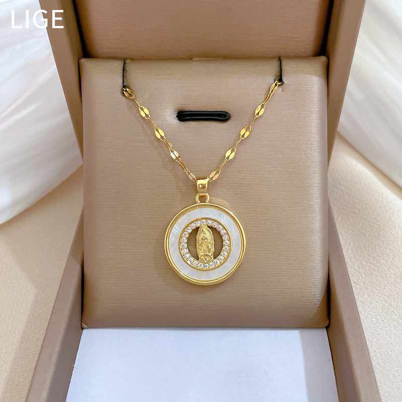 【钛钢】贝壳头像锆石轻奢气质华丽满钻项链女百搭锁骨链钛钢链条