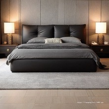 奶油风软包科技布艺主卧室大床1米8现代简约双人床架