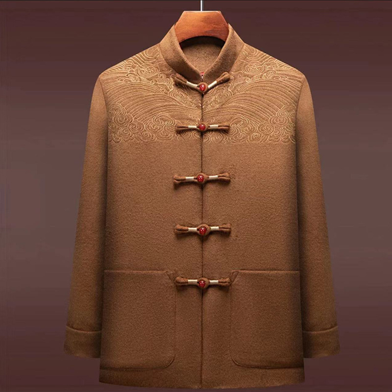 羊毛呢唐装男中老年人爸爸上衣服老人中国风中式外套爷爷秋冬外套