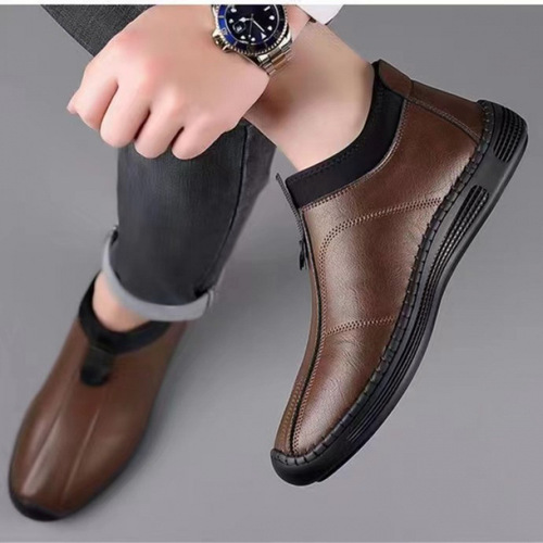 Soft leather soft sole one-piece men's casual leather shoes, padded and thick warm low-top cotton shoes for dad