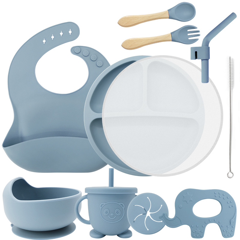 Vajilla de silicona vajilla de bebé cuchara de silicona tazón babero traje materno e infantil necesidades diarias niños suplemento alimenticio vajilla