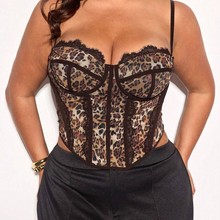 跨境新款 Plus Size Corset Top性感豹点纹外穿大码束身鱼骨胸衣